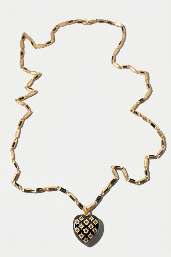 Black Diamond Heart Necklace Black Enamel