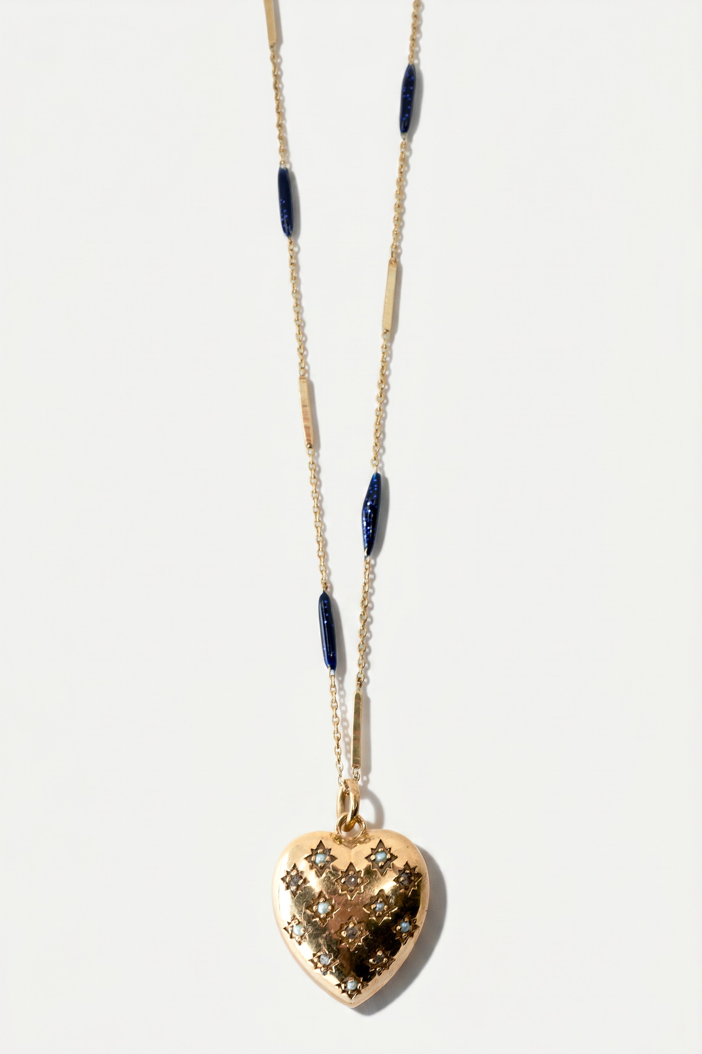 White Diamond Pearl Heart Necklace Enamel