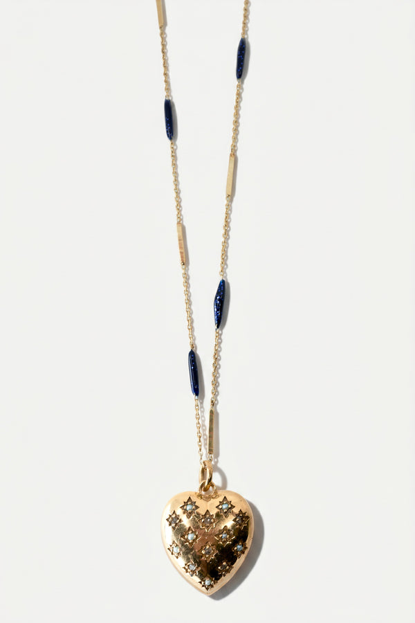 White Diamond Pearl Heart Necklace Enamel
