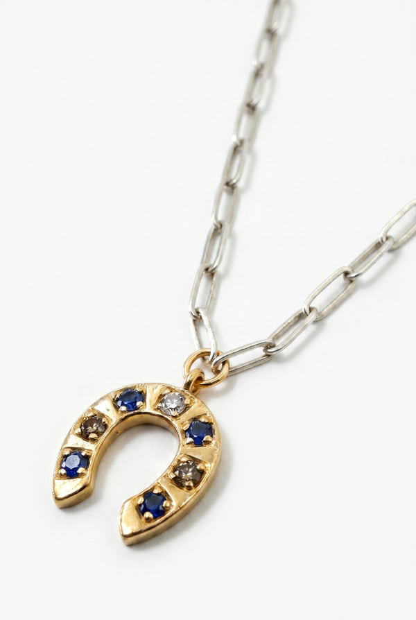 Horseshoe Blue Sapphire Necklace Silver