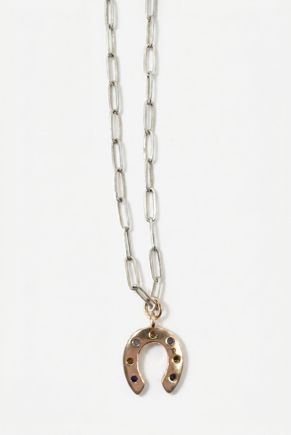 Horseshoe Blue Sapphire Necklace Silver