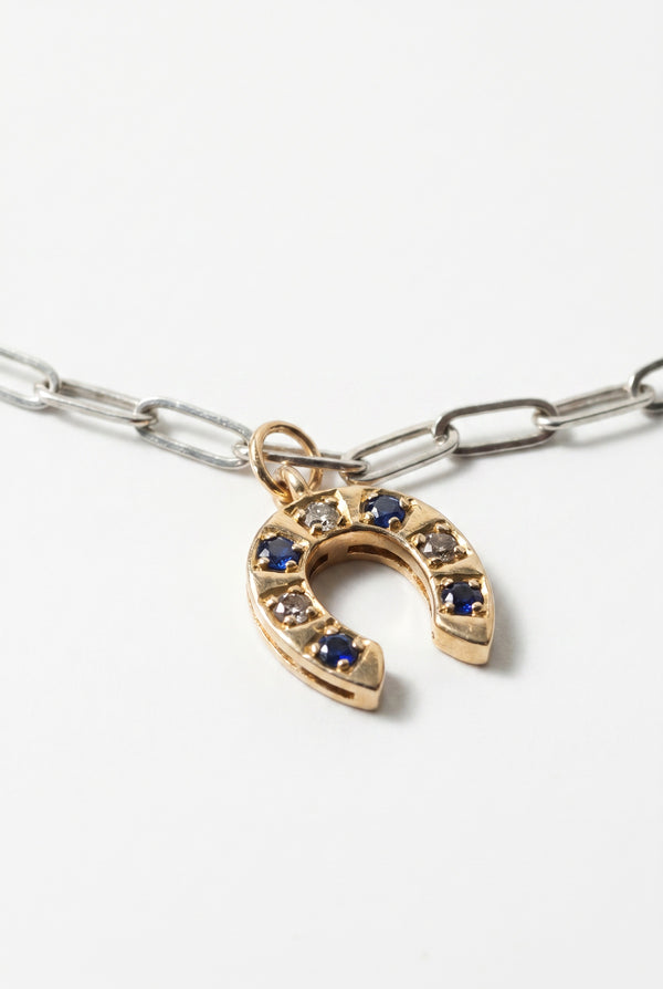 Horseshoe Blue Sapphire Necklace Silver