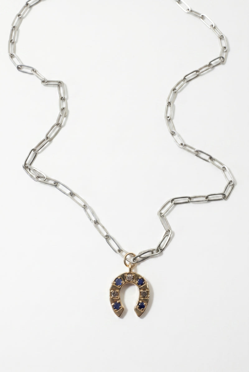Horseshoe Blue Sapphire Necklace Silver