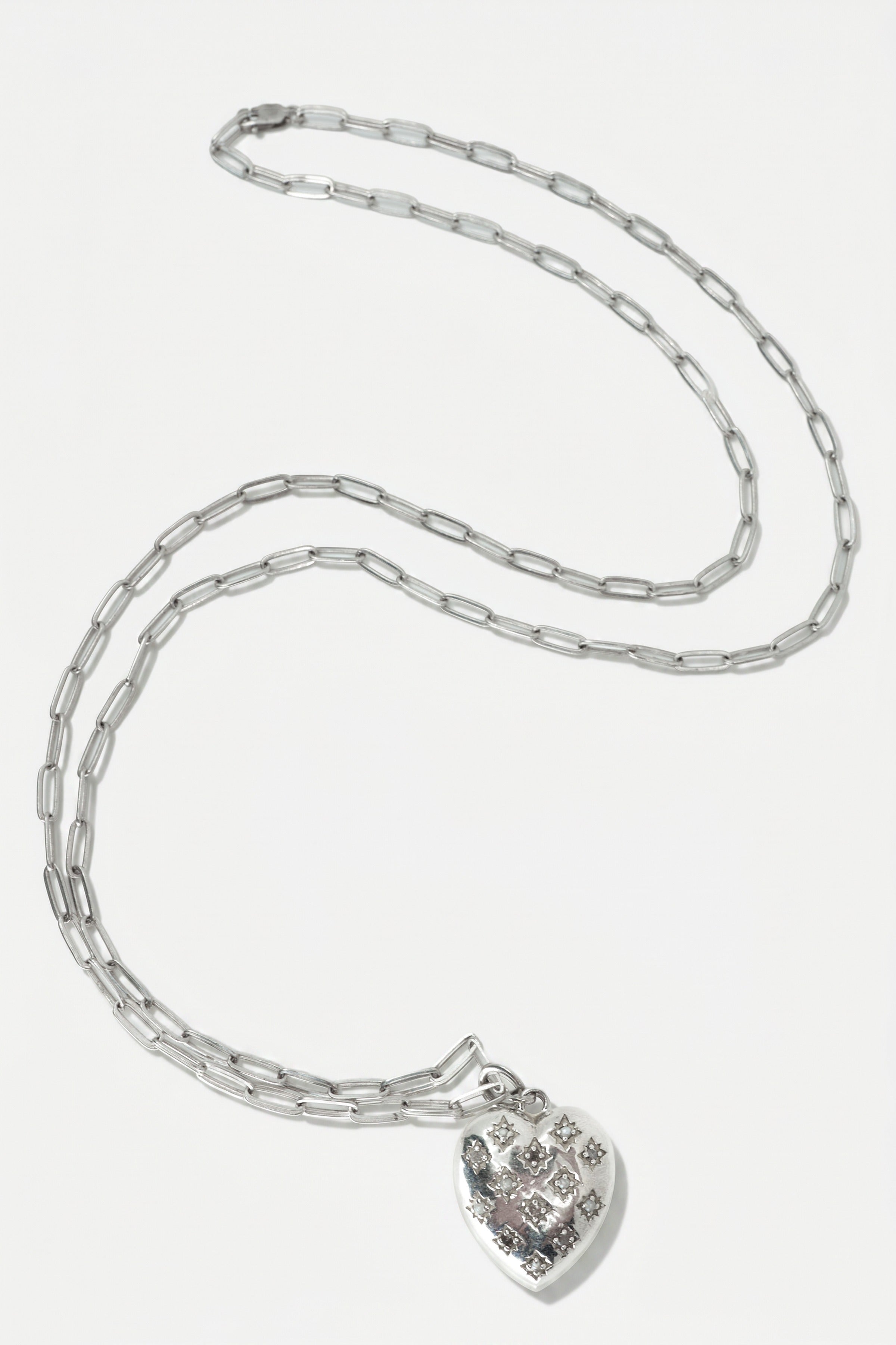 Diamond Pearl Heart Necklace Silver