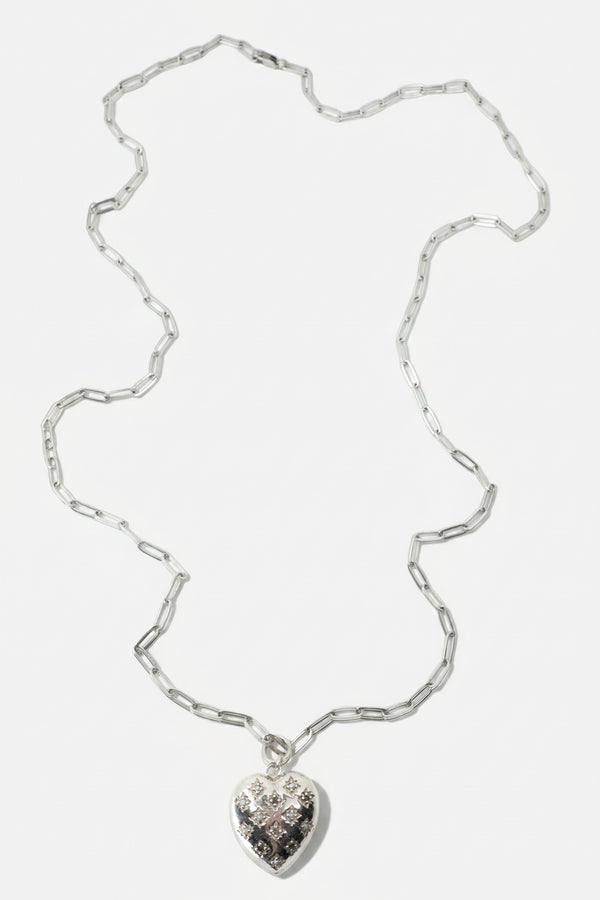 Diamond Pearl Heart Necklace Silver