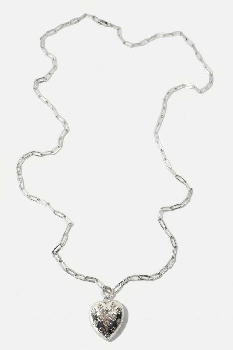 Diamond Pearl Heart Necklace Silver