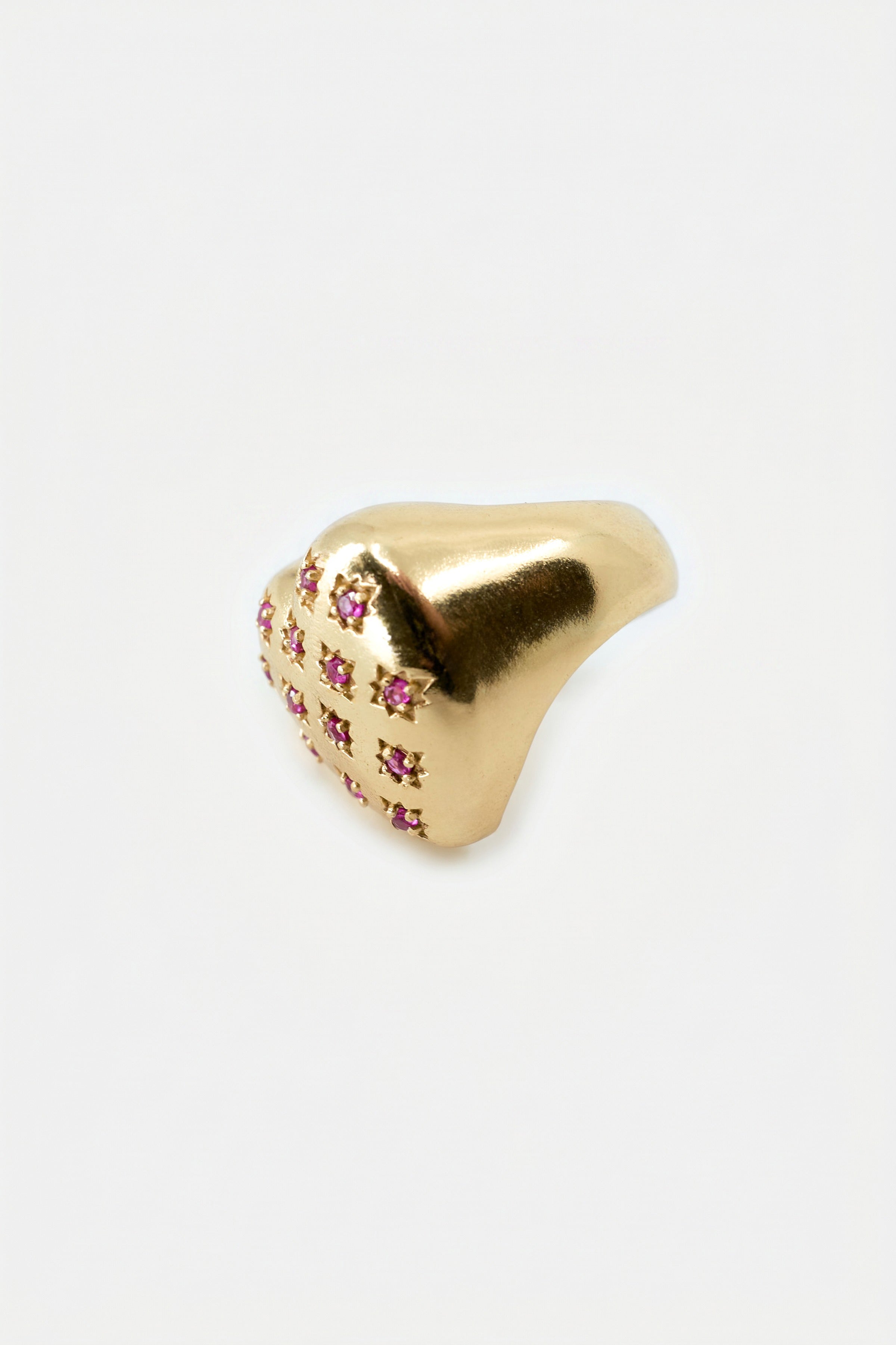 Gold Heart Signet Ring Ruby Star