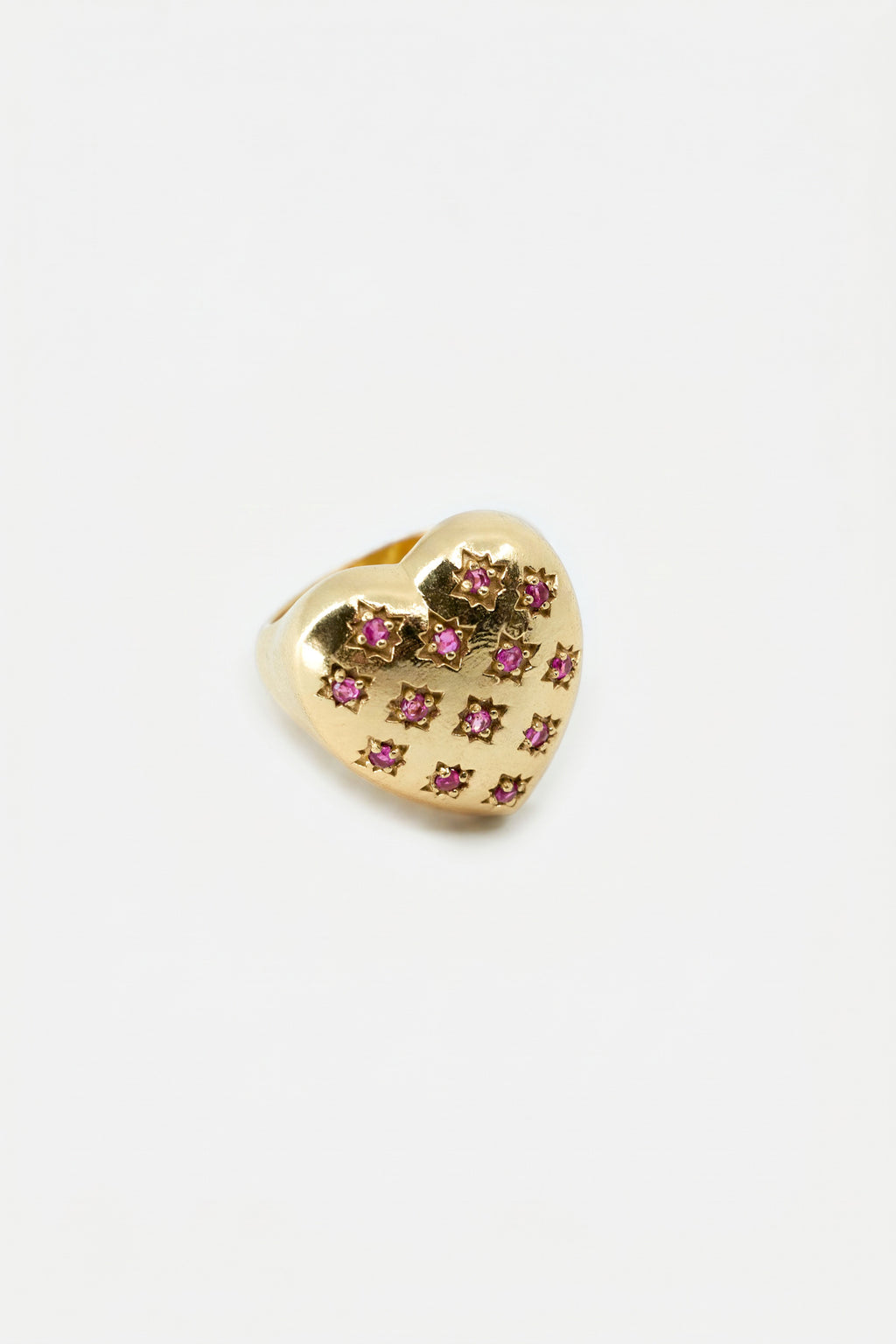 Gold Heart Signet Ring Ruby Star