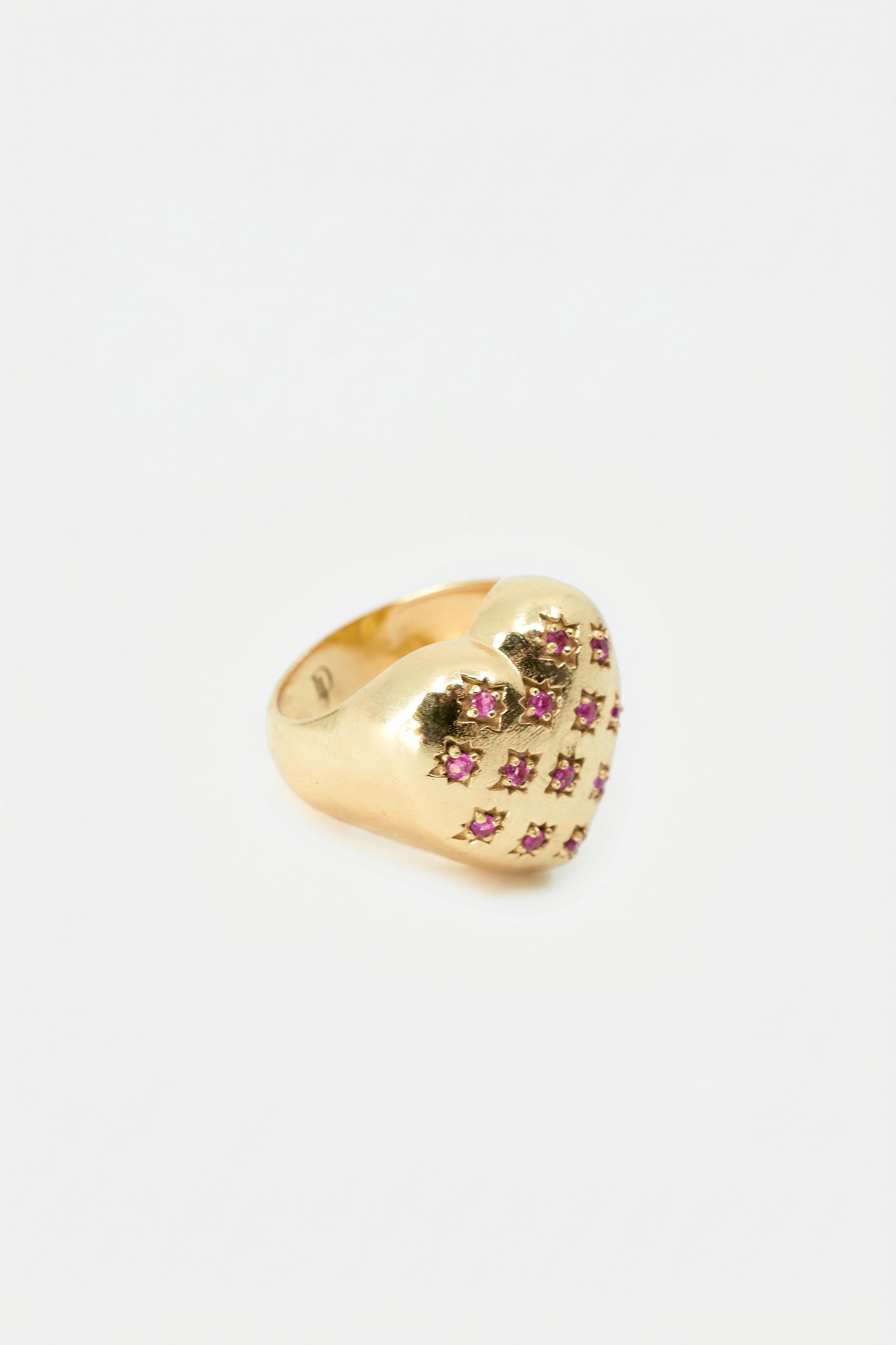 Gold Heart Signet Ring Ruby Star