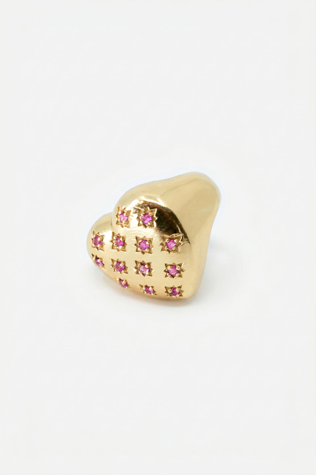 Gold Heart Signet Ring Ruby Star