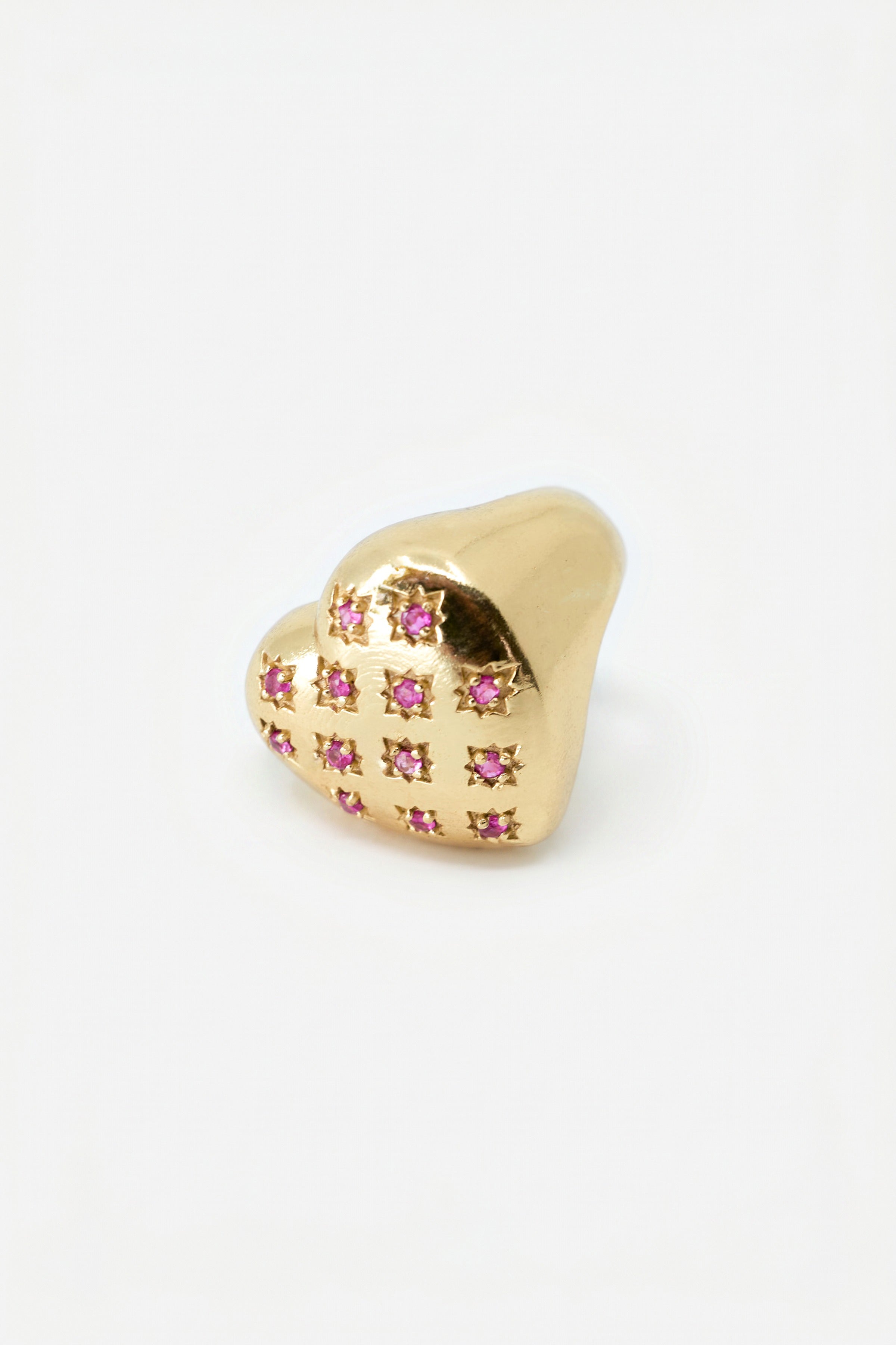 Gold Heart Signet Ring Ruby Star