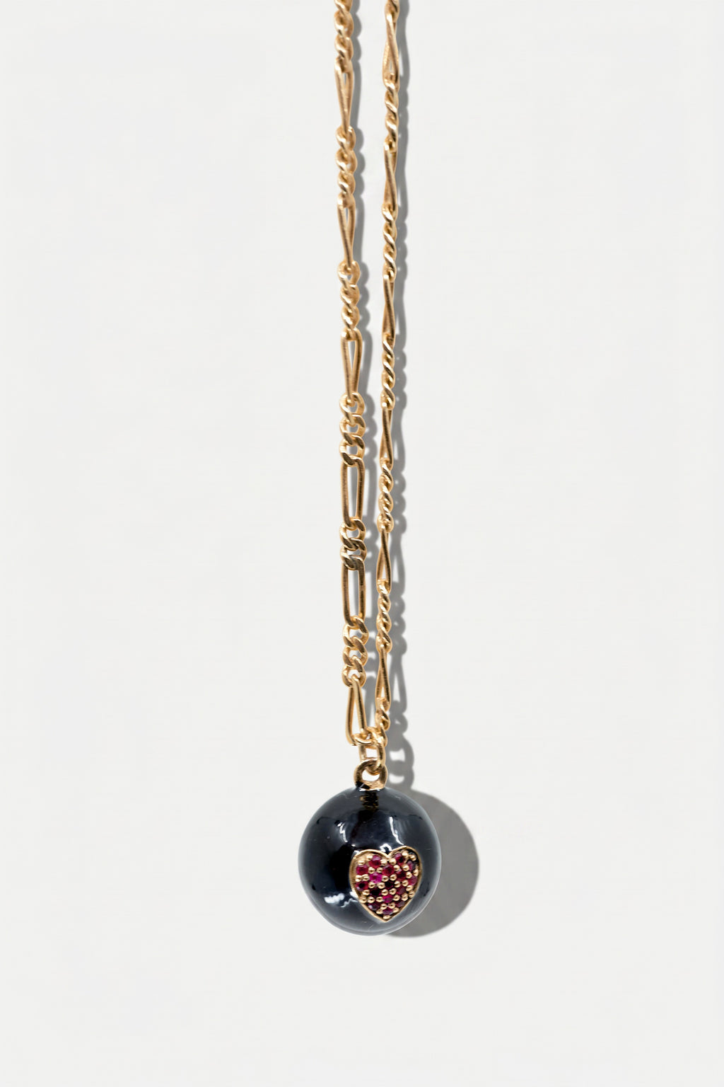 Ruby Heart Sphere Necklace Black Enamel
