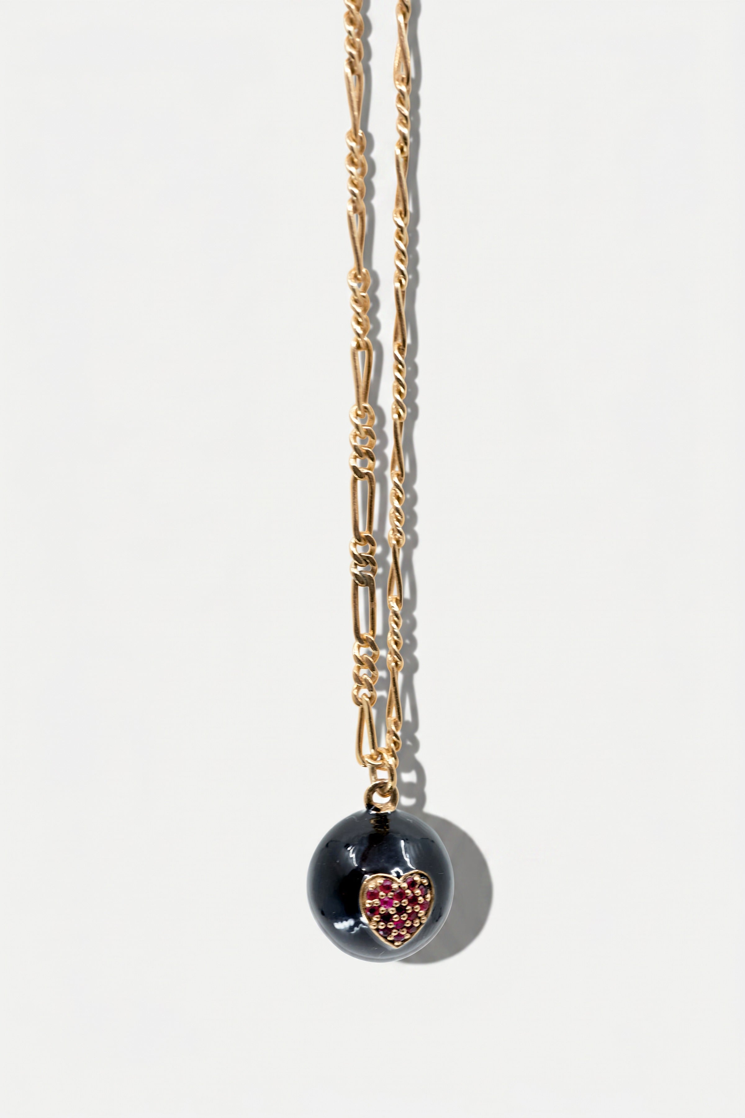 Ruby Heart Sphere Necklace Black Enamel