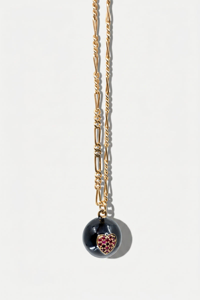 Ruby Heart Sphere Necklace Black Enamel