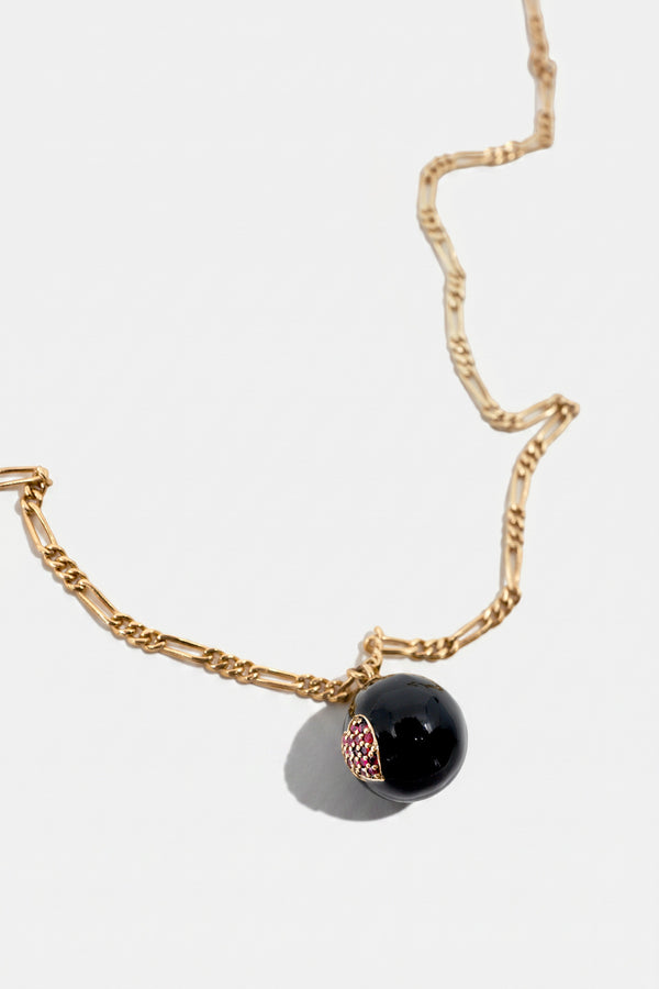 Ruby Heart Sphere Necklace Black Enamel