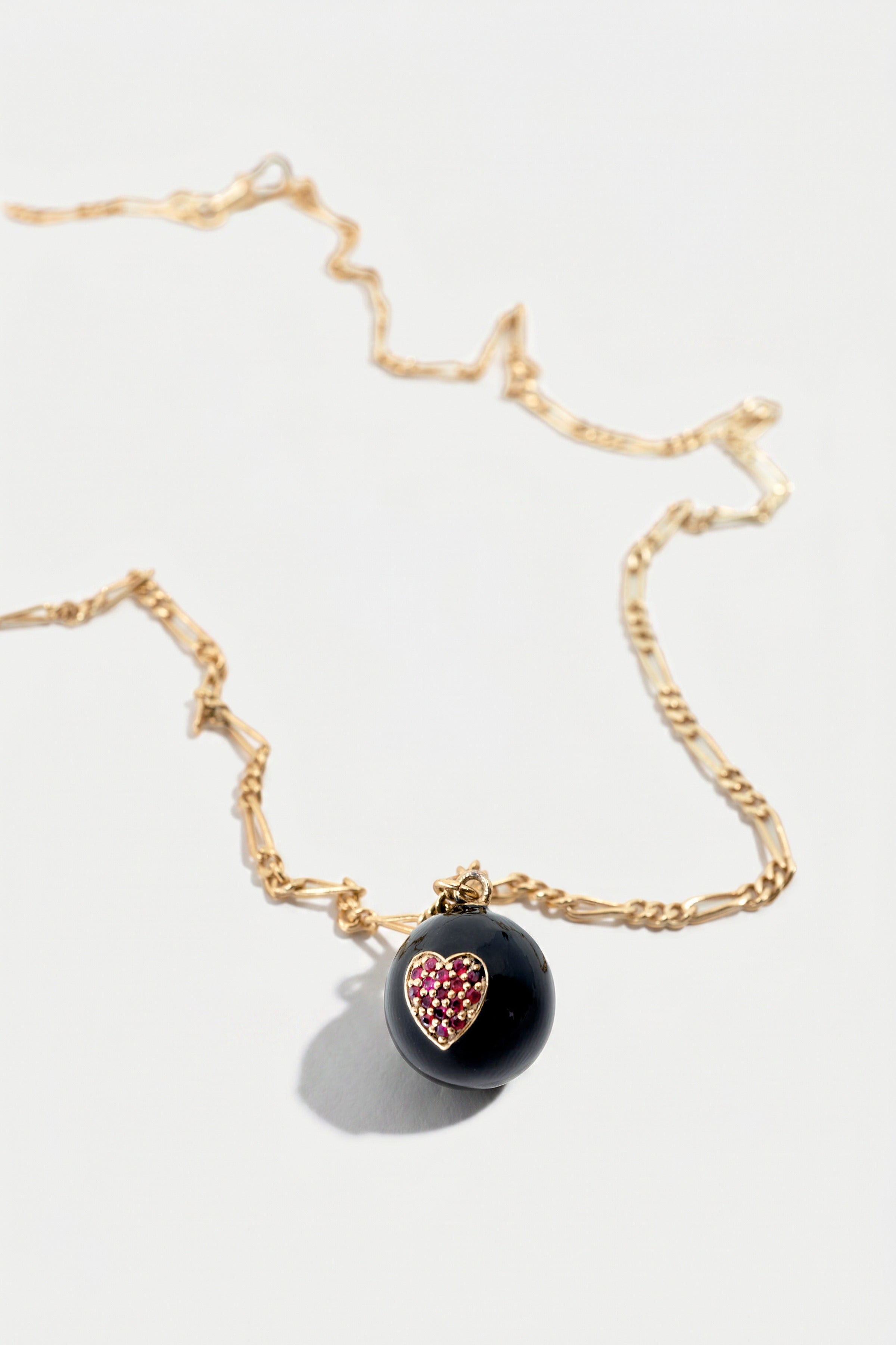 Ruby Heart Sphere Necklace Black Enamel