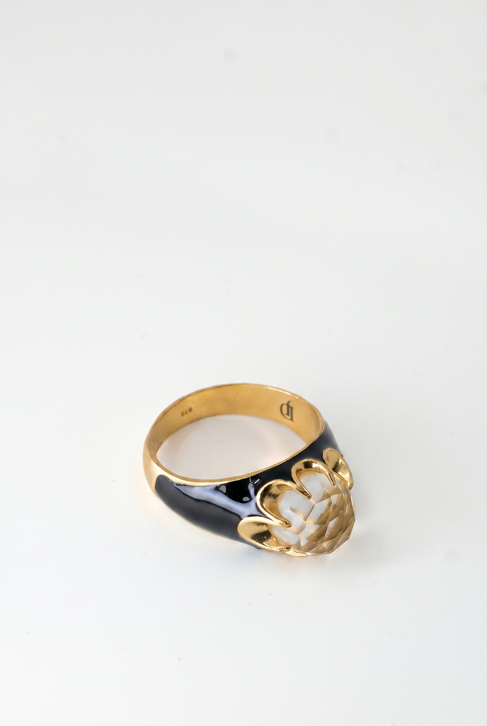 Crystal Quartz Ring Black Enamel Word Band Holy