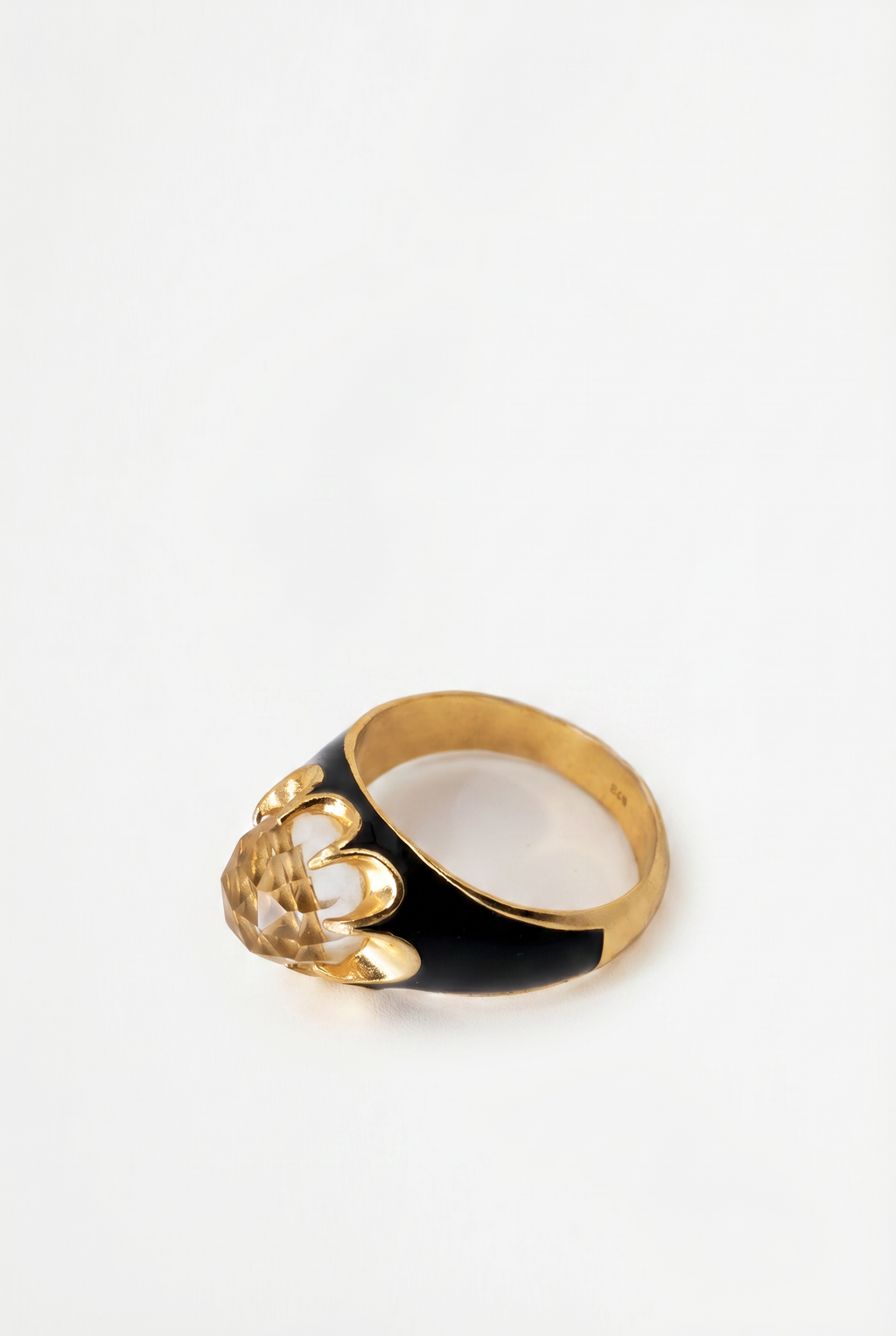 Crystal Quartz Ring Black Enamel Word Band Holy