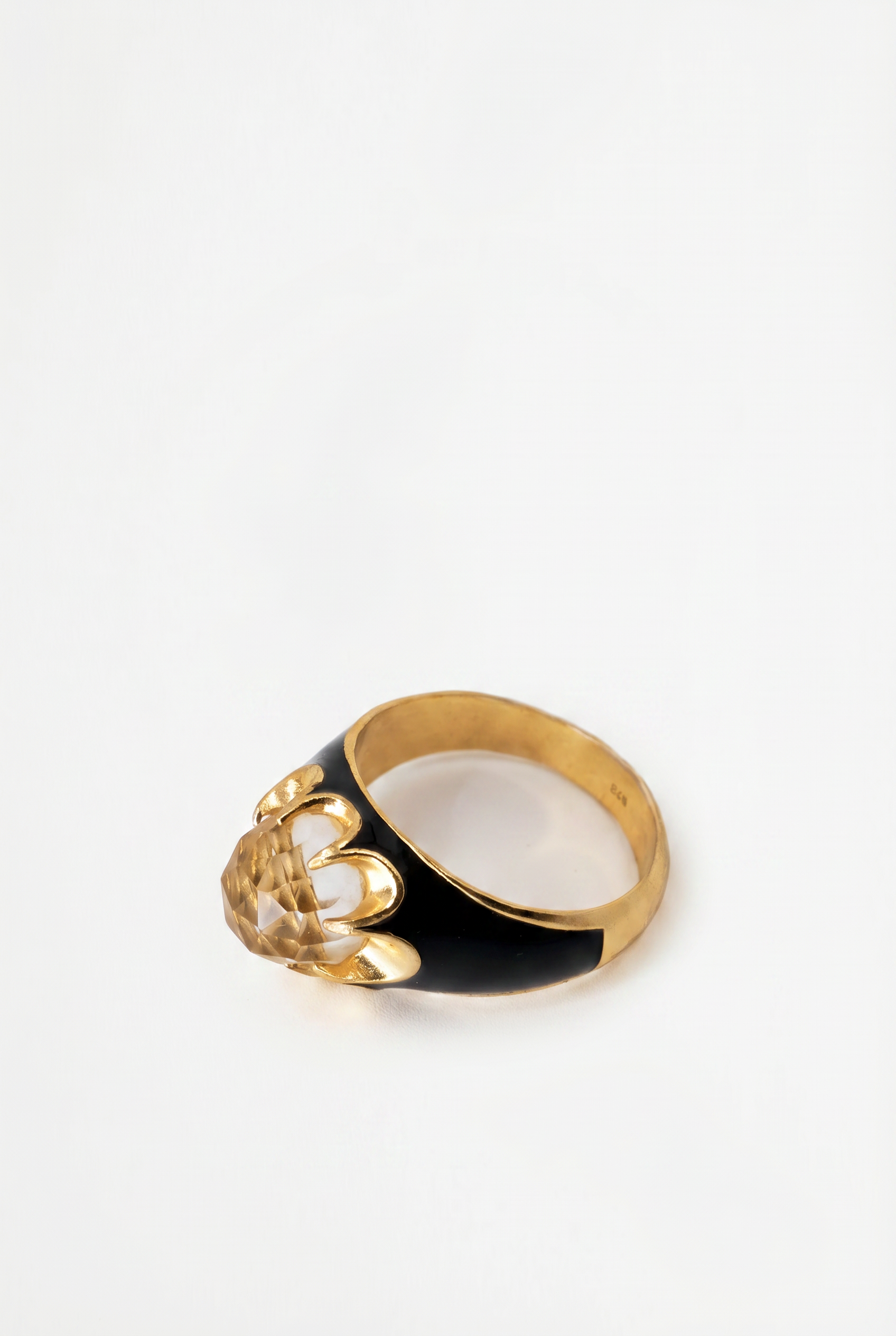 Crystal Quartz Ring Black Enamel Word Band Holy