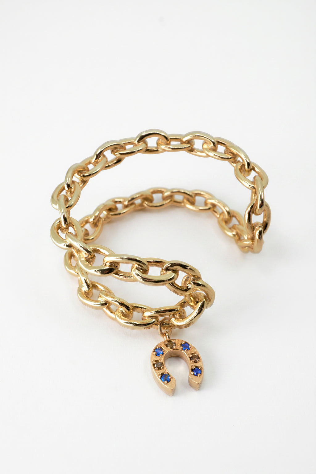 Horseshoe Chain Cuff Bracelet Blue Sapphire