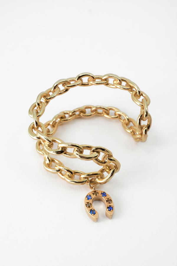 Horseshoe Chain Cuff Bracelet Blue Sapphire