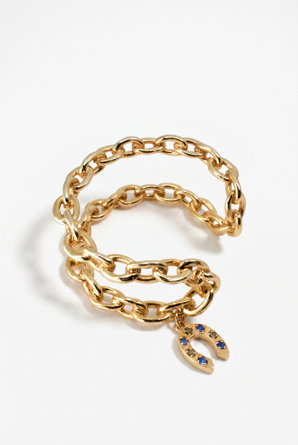 Horseshoe Chain Cuff Bracelet Blue Sapphire