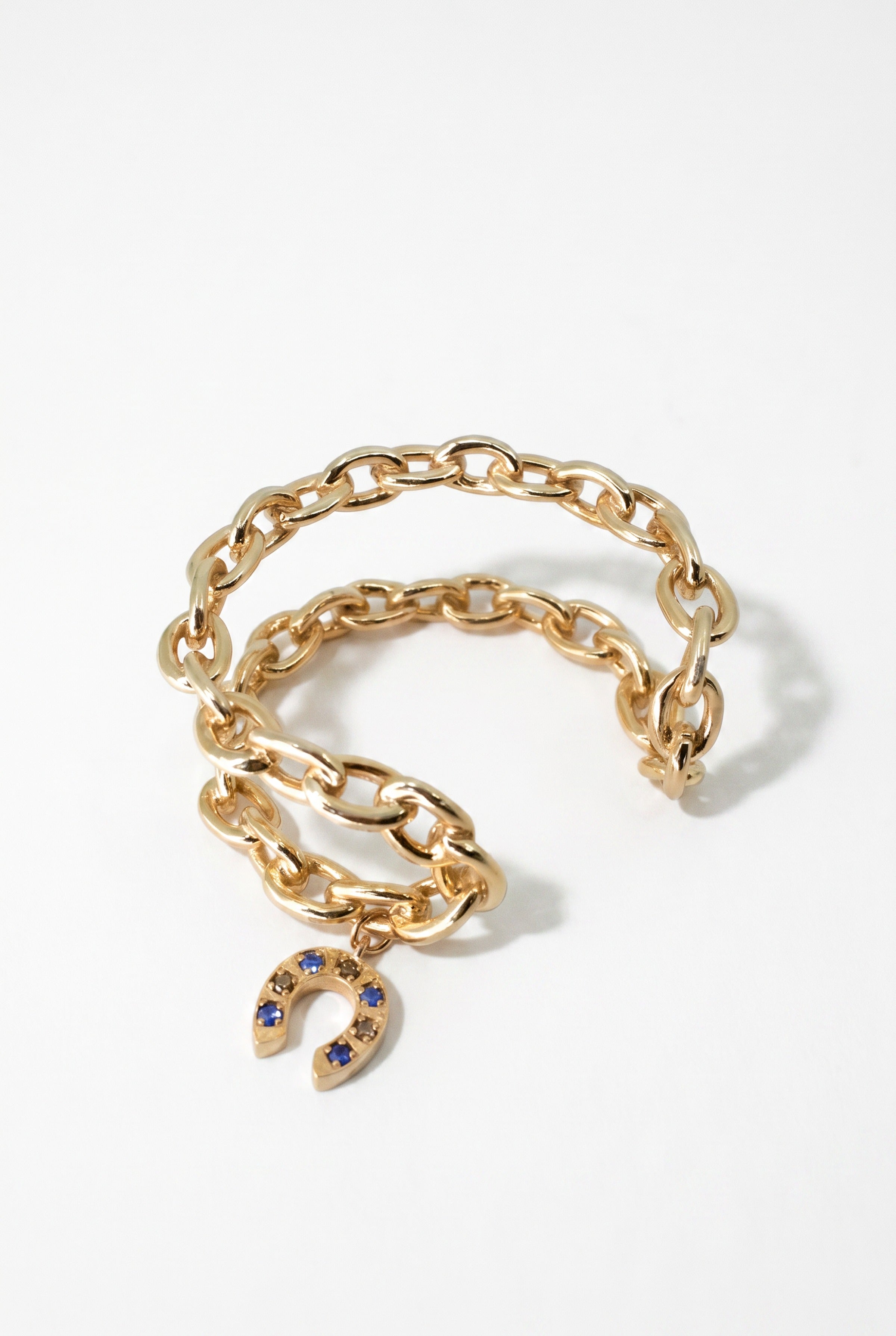 Horseshoe Chain Cuff Bracelet Blue Sapphire