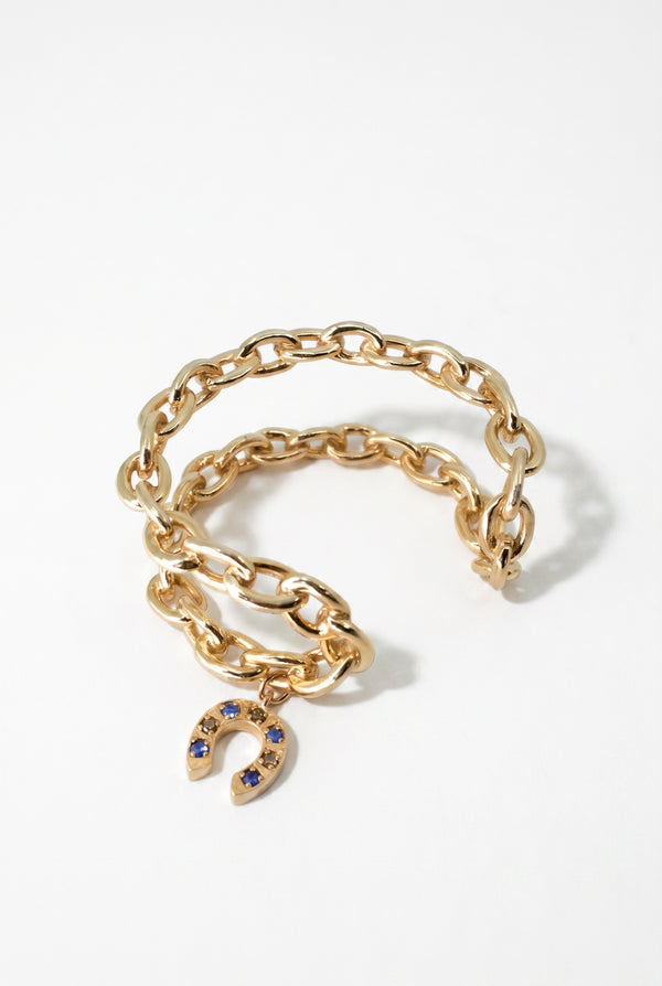 Horseshoe Chain Cuff Bracelet Blue Sapphire