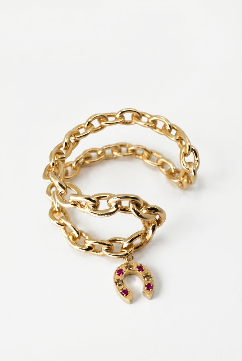Horseshoe Chain Cuff Bracelet Ruby
