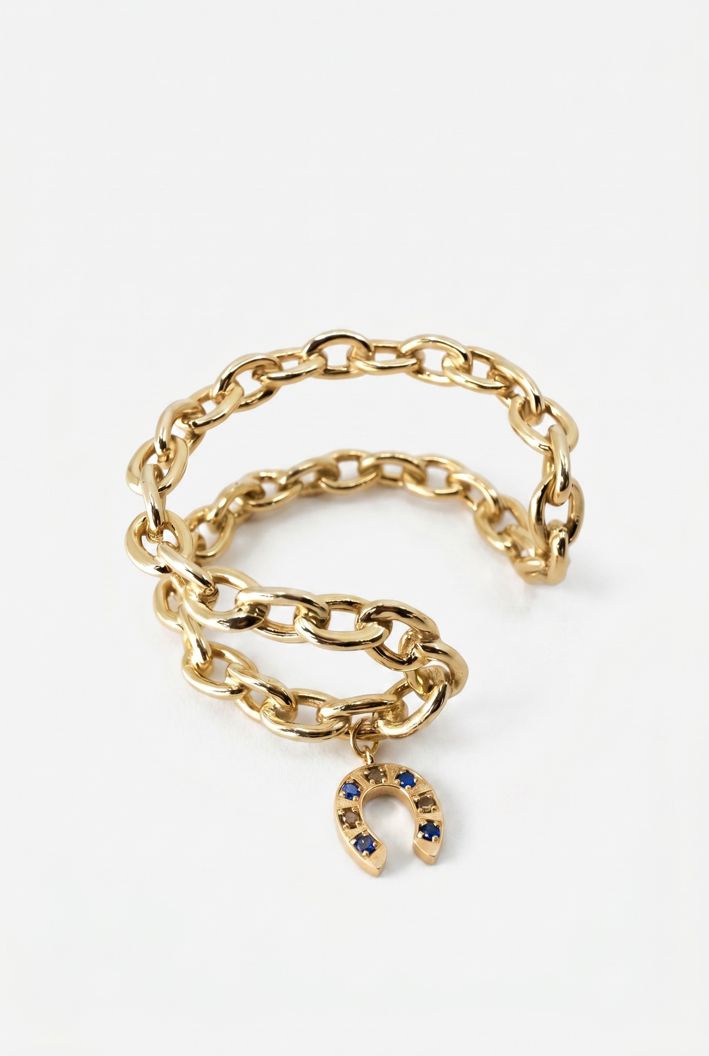 Horseshoe Chain Cuff Bracelet Blue Sapphire