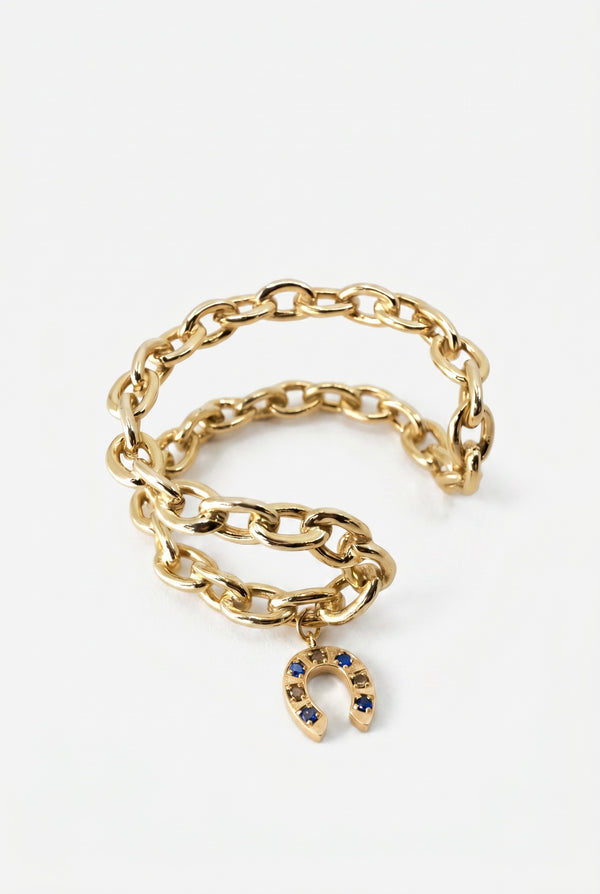 Horseshoe Chain Cuff Bracelet Blue Sapphire
