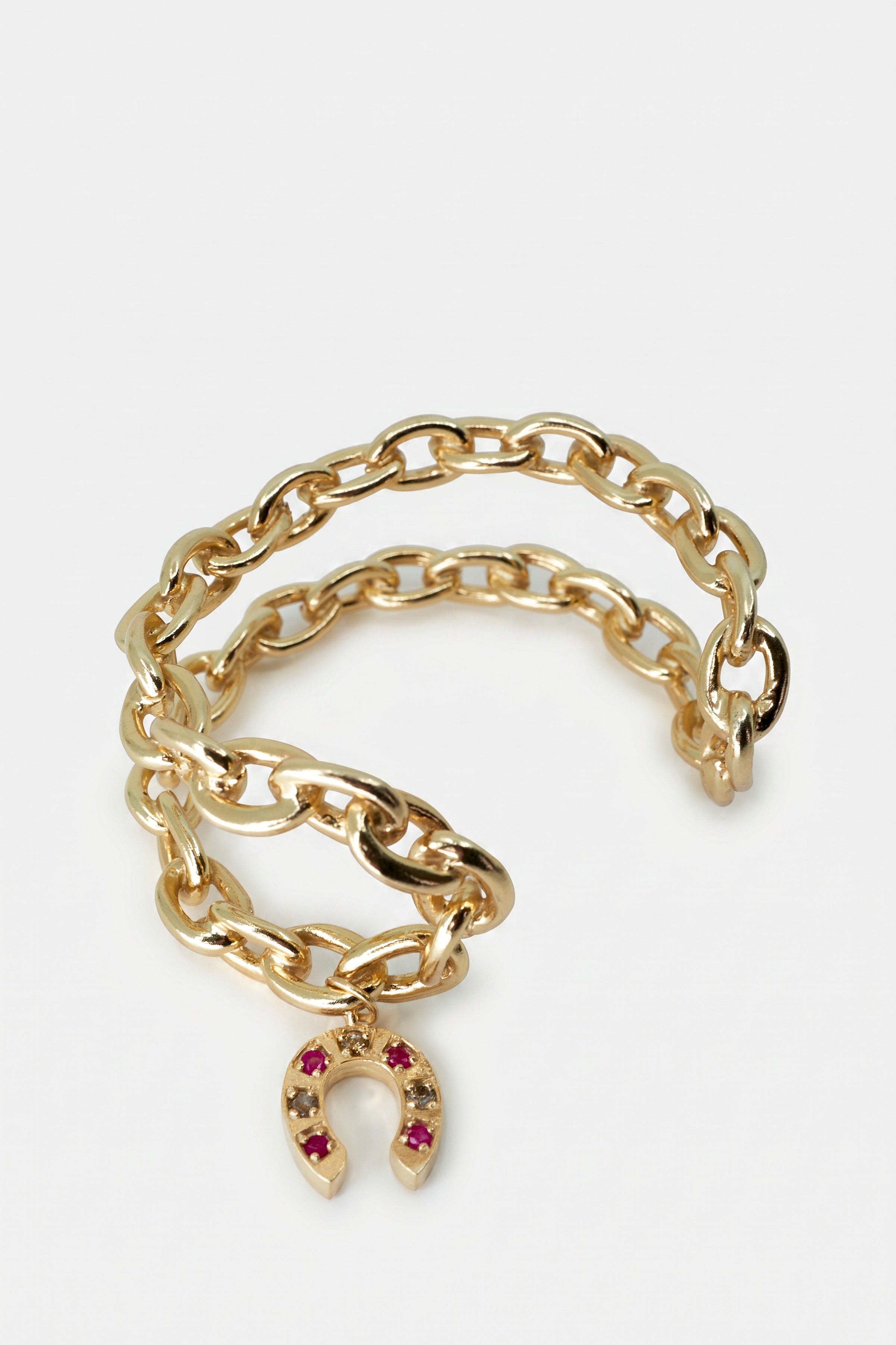 Horseshoe Chain Cuff Bracelet Ruby