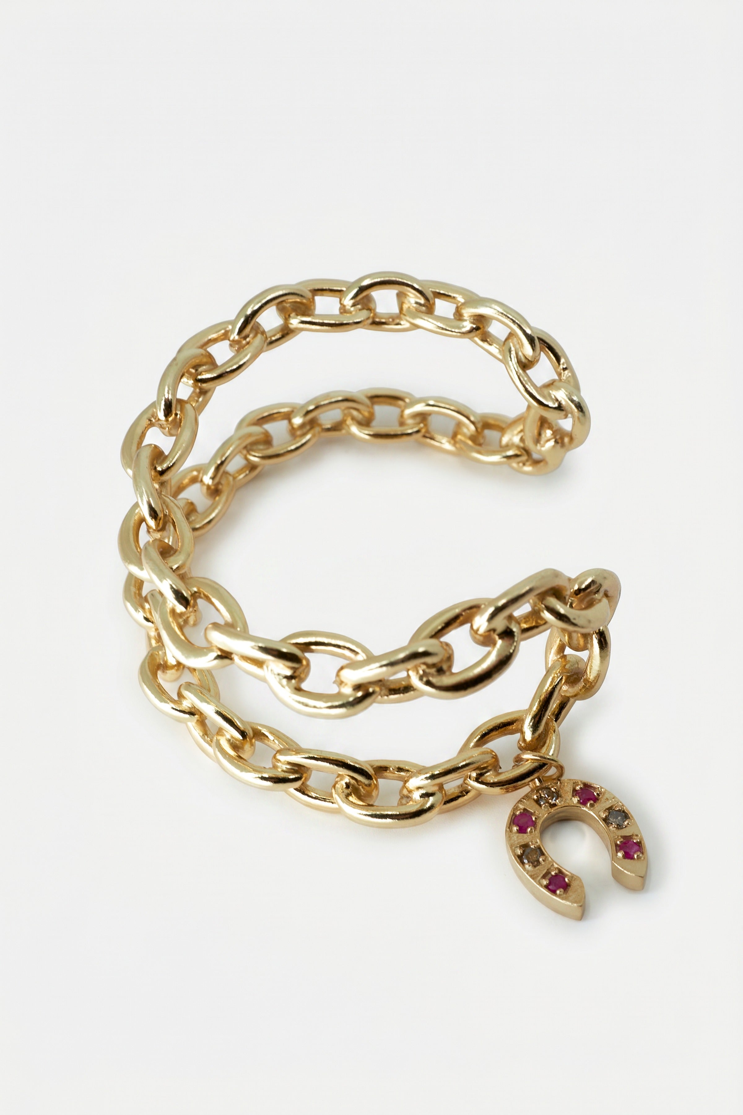 Horseshoe Chain Cuff Bracelet Ruby