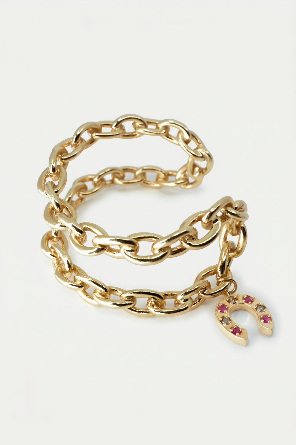 Horseshoe Chain Cuff Bracelet Ruby