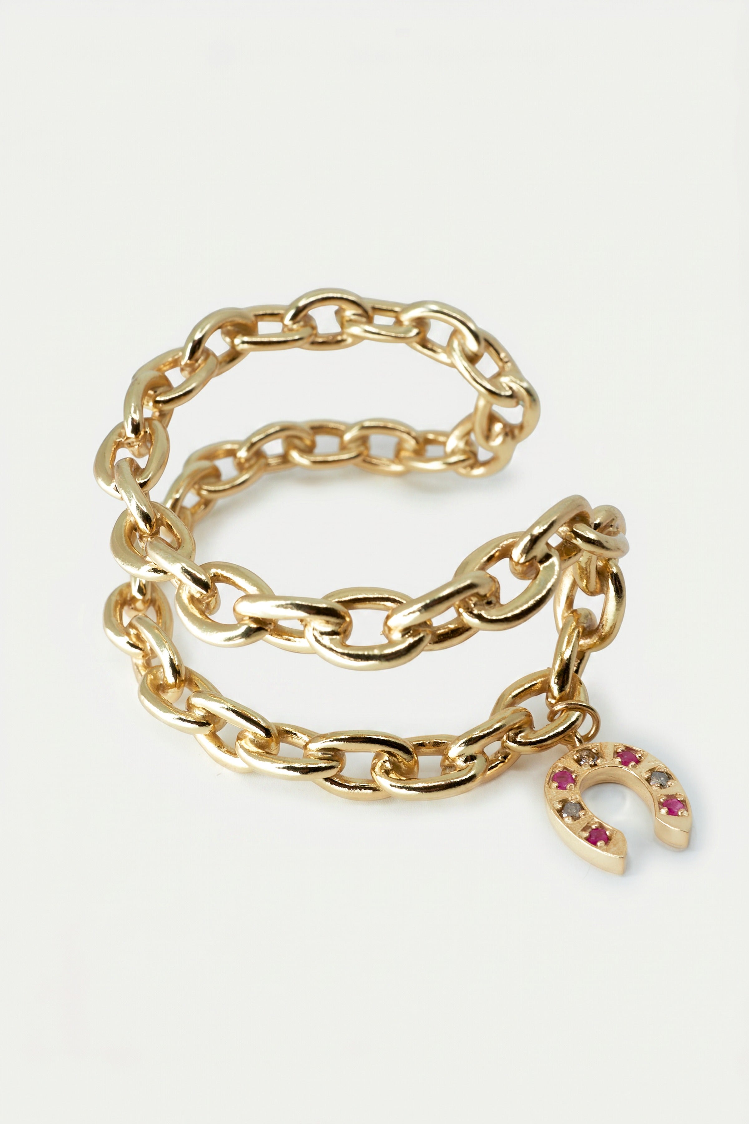 Horseshoe Chain Cuff Bracelet Ruby