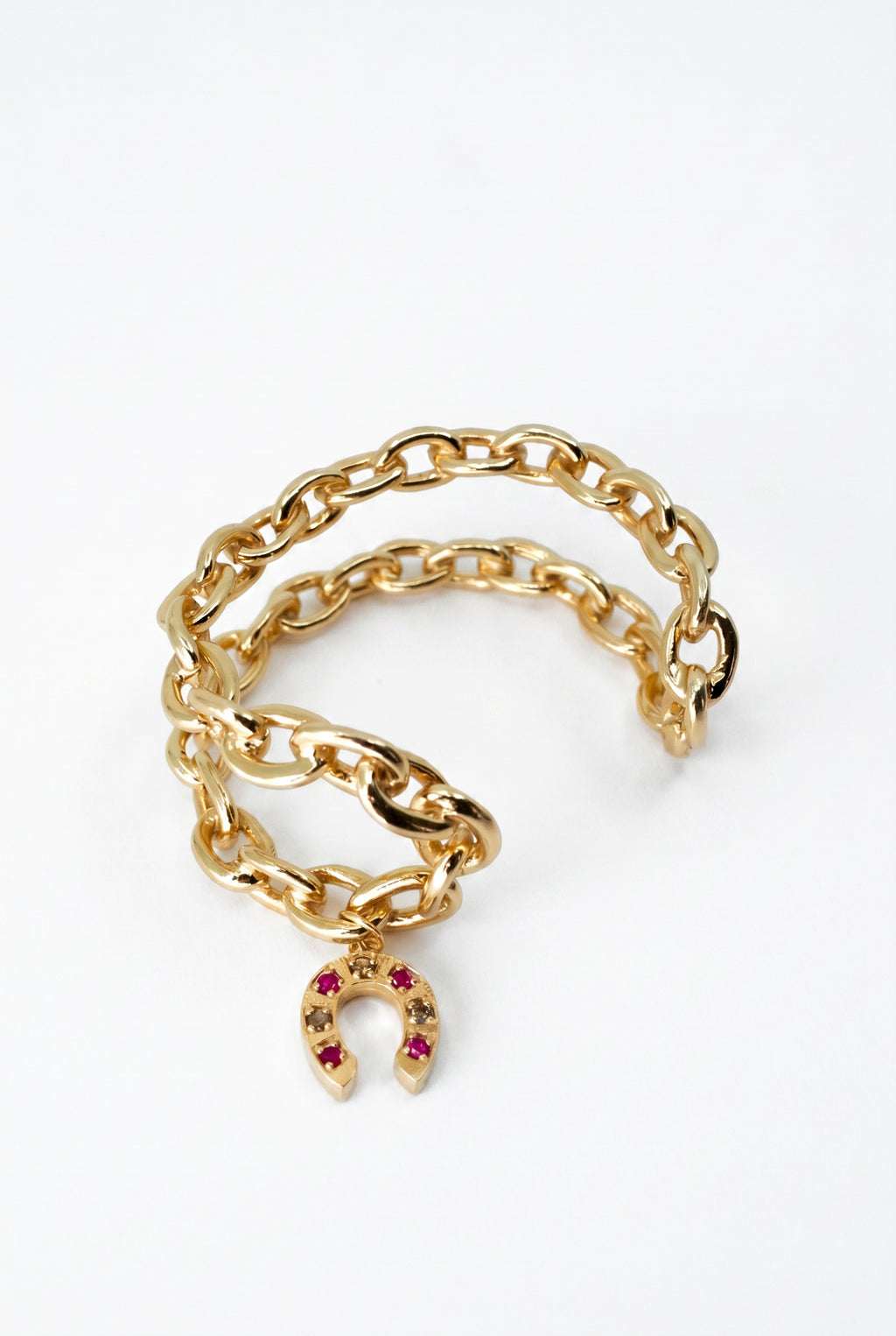 Horseshoe Chain Cuff Bracelet Ruby