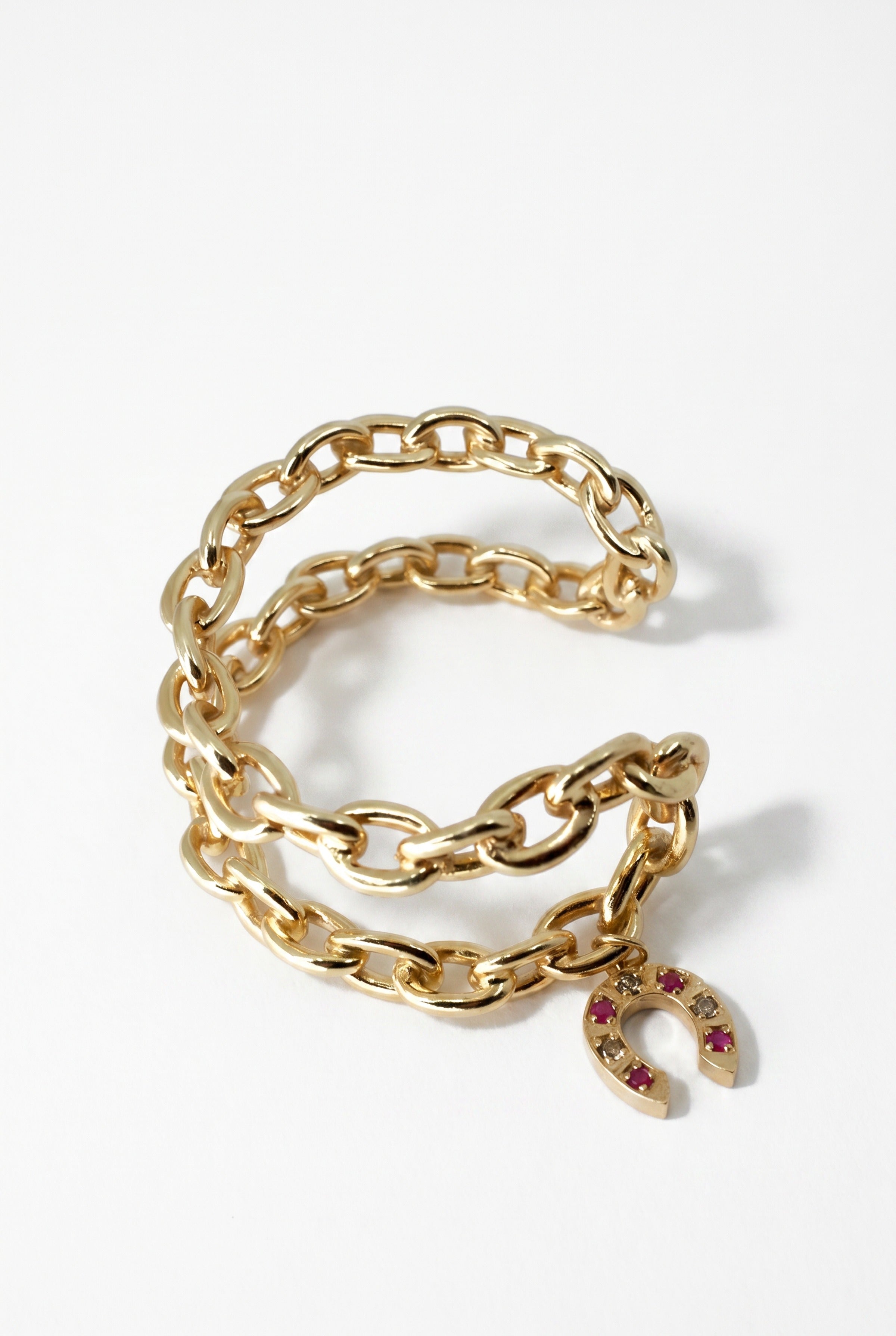 Horseshoe Chain Cuff Bracelet Ruby