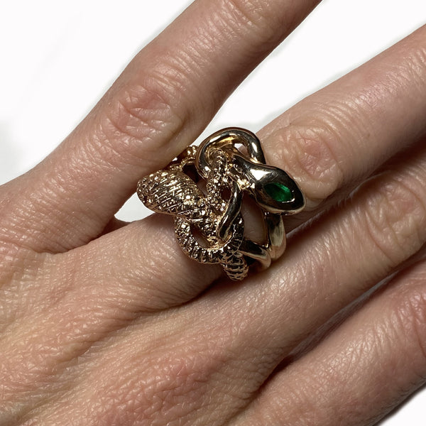 Gold Snake Ring Emerald Ruby Diamond