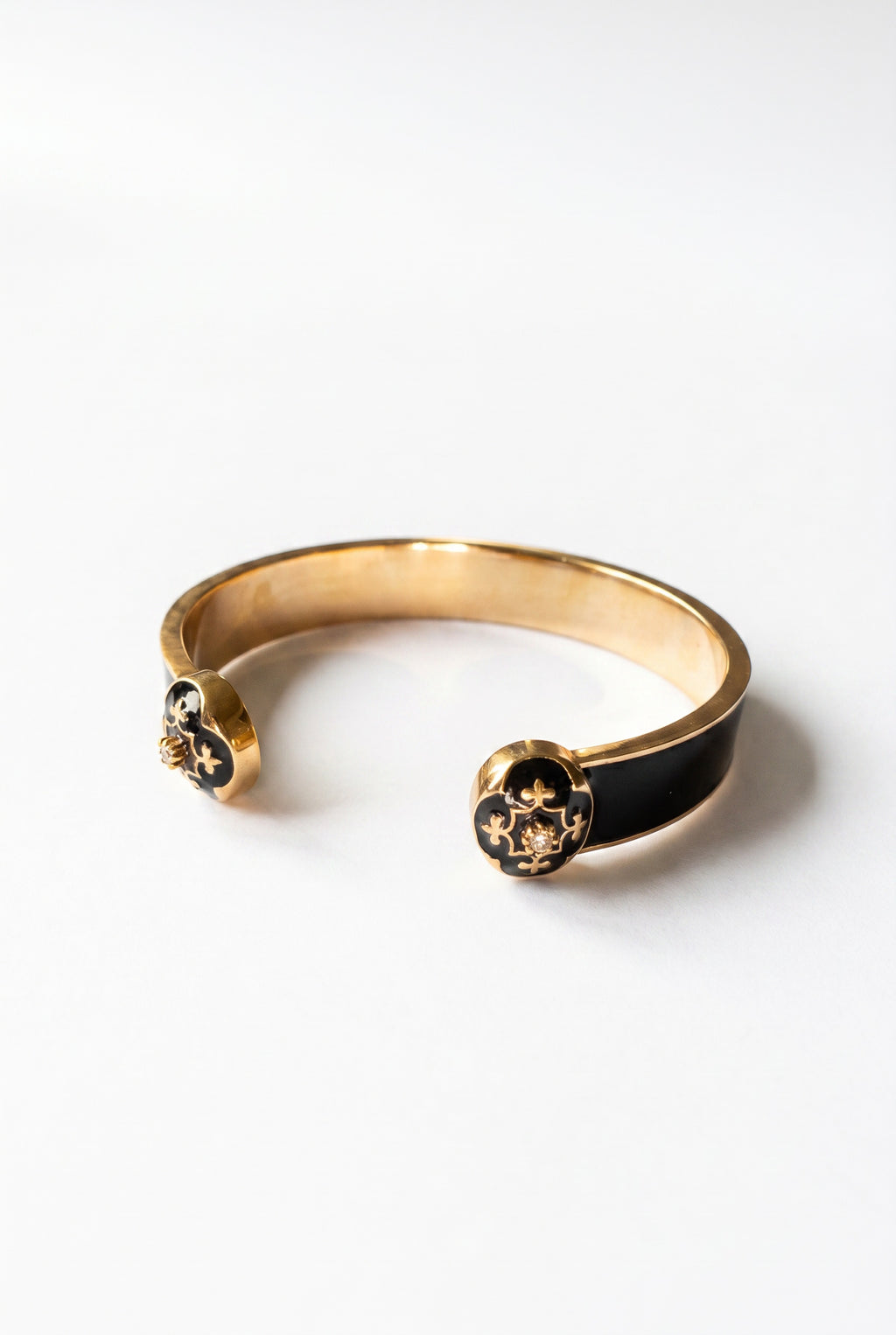 French Lily Cuff Bracelet Black Enamel