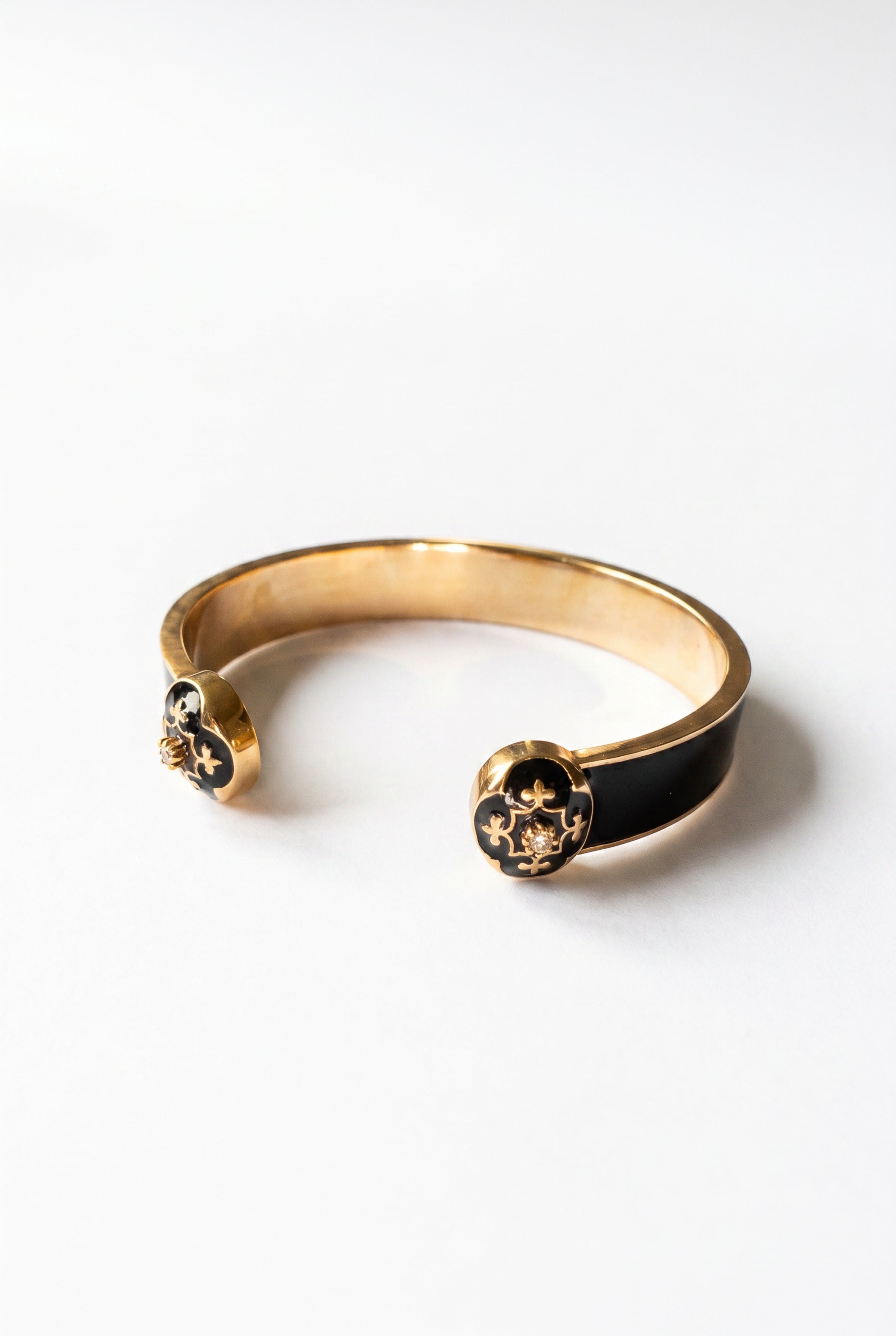 French Lily Cuff Bracelet Black Enamel