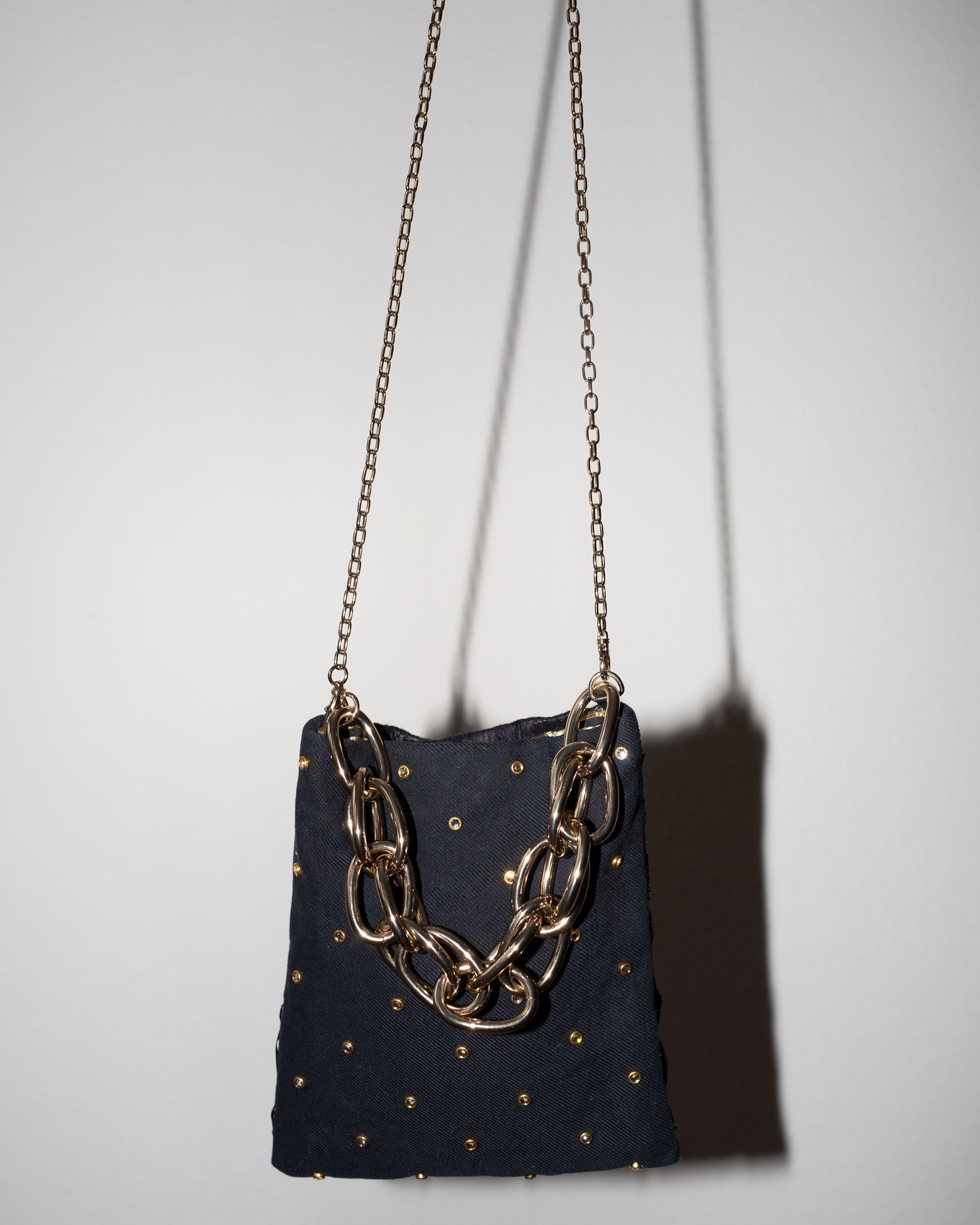 Bag with Swarovski Crystals French Workwear Gold Chain