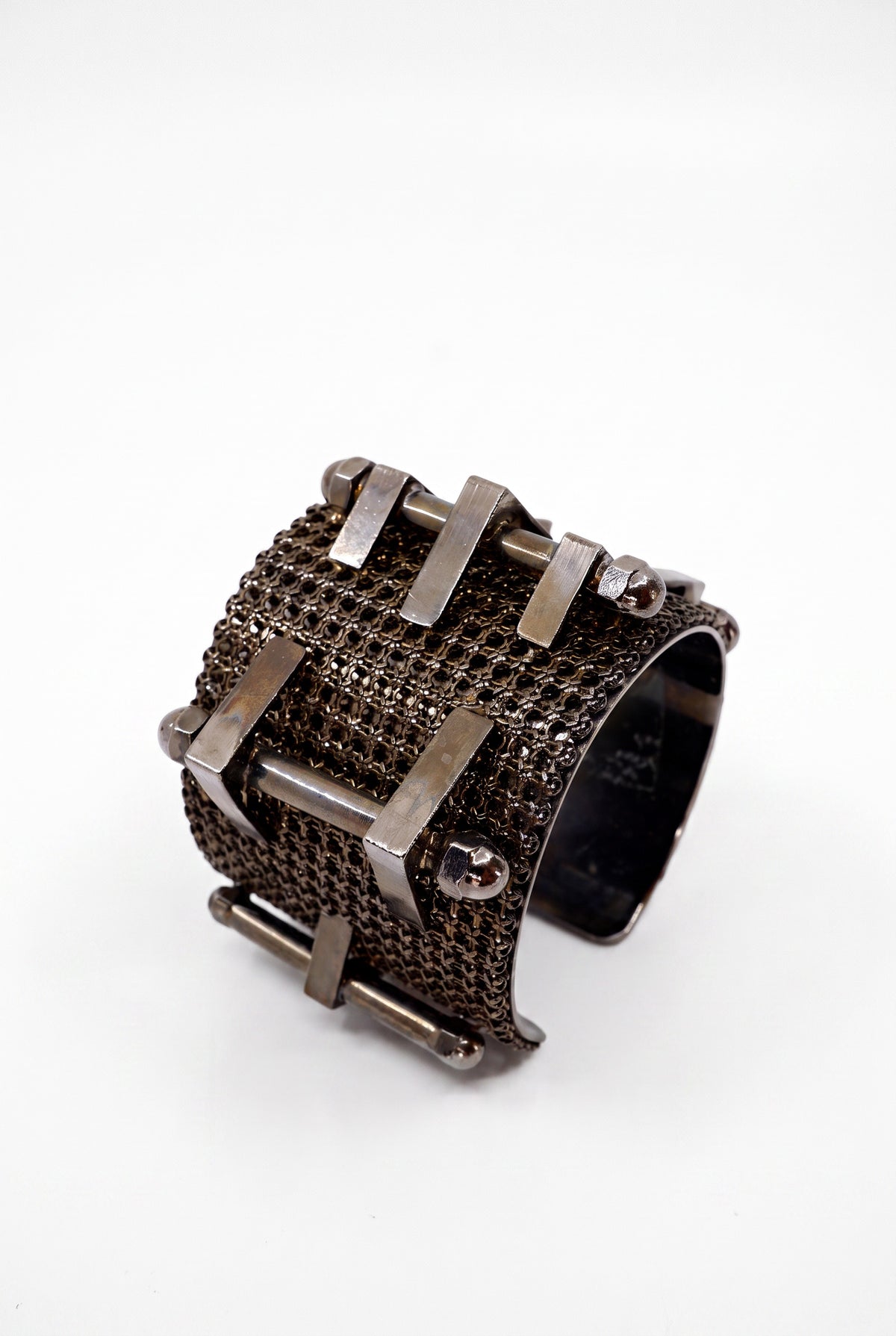 Vintage Gunmetal Mesh Hardware Cuff Bracelet