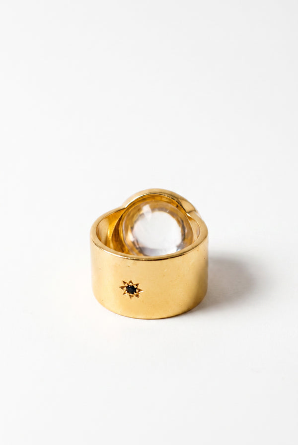 Crystal Quartz Ring Cabochon Diamond Star