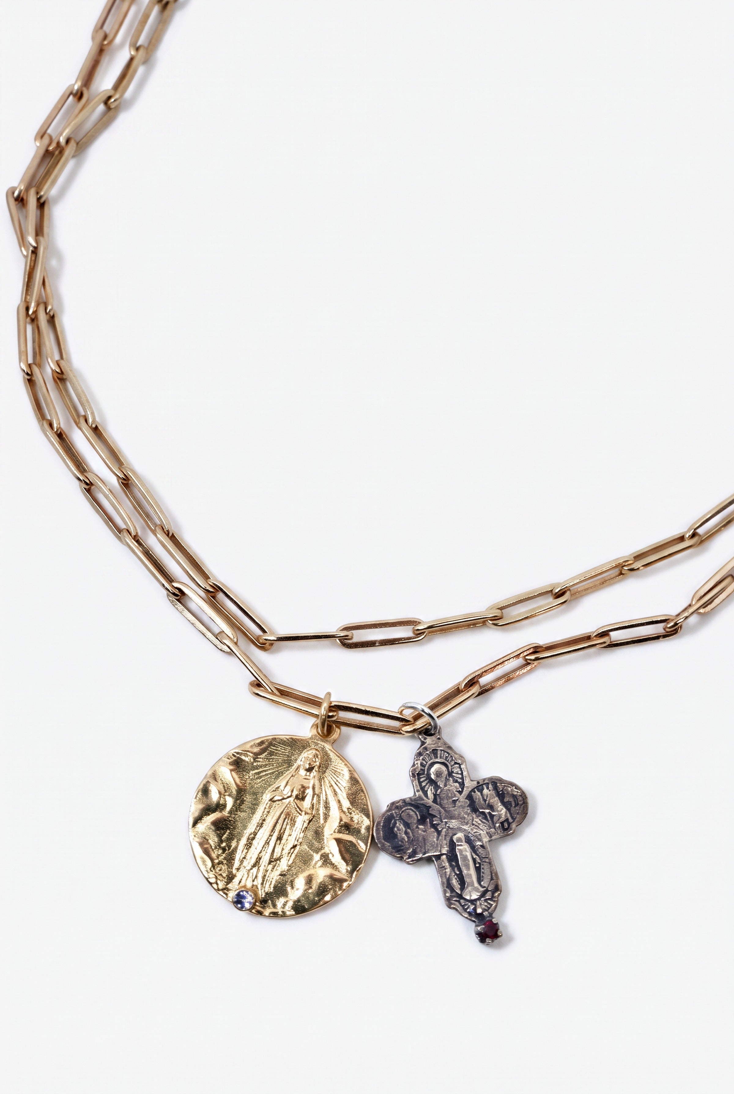 Gold Medal Tanzanite Paperclip Chain Silver Cross Ruby