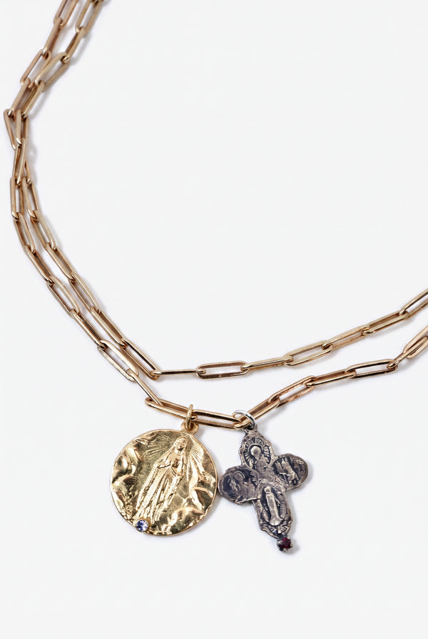 Gold Medal Tanzanite Paperclip Chain Silver Cross Ruby