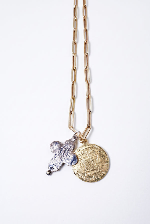 Gold Medal Tanzanite Paperclip Chain Silver Cross Ruby