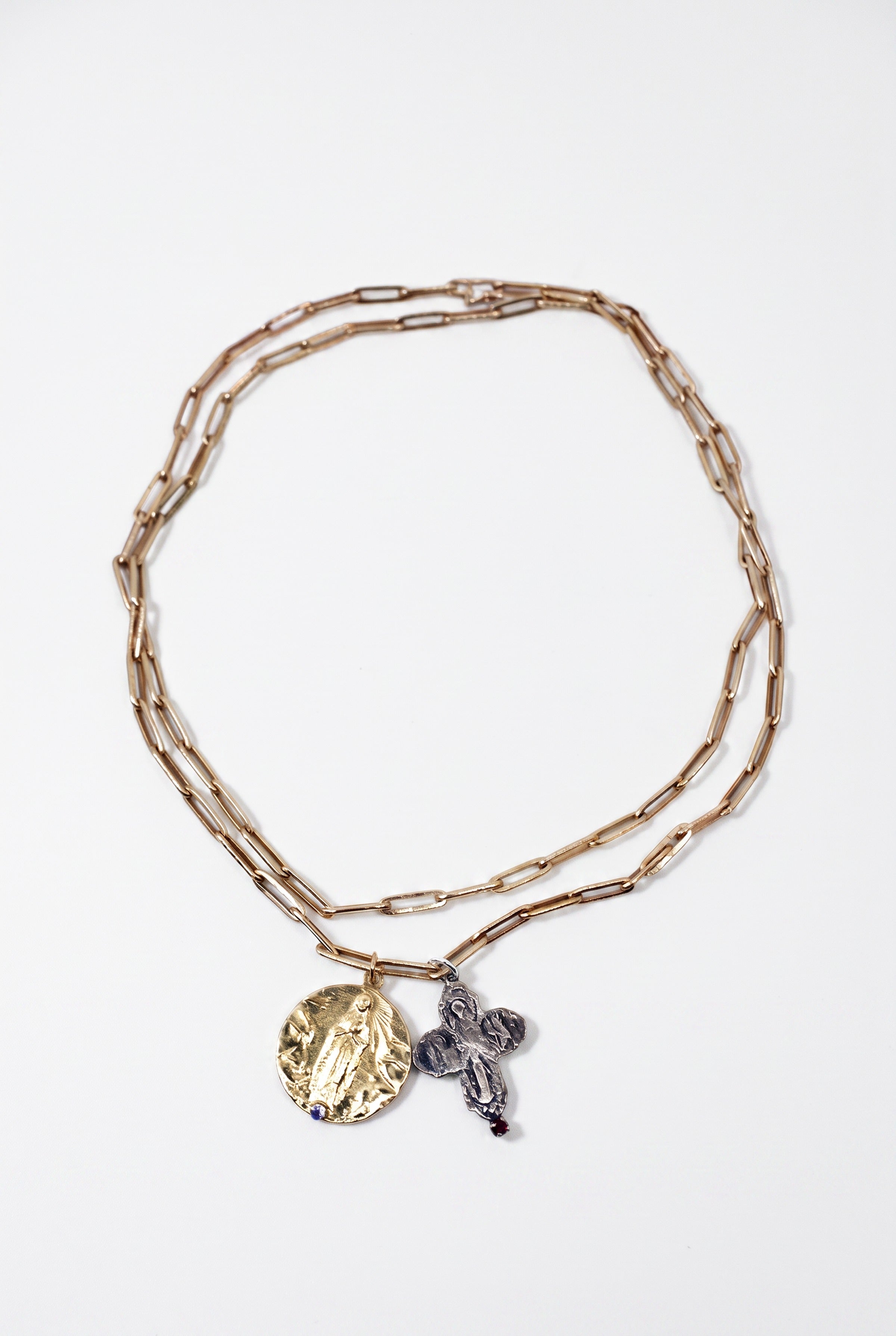 Gold Medal Tanzanite Paperclip Chain Silver Cross Ruby
