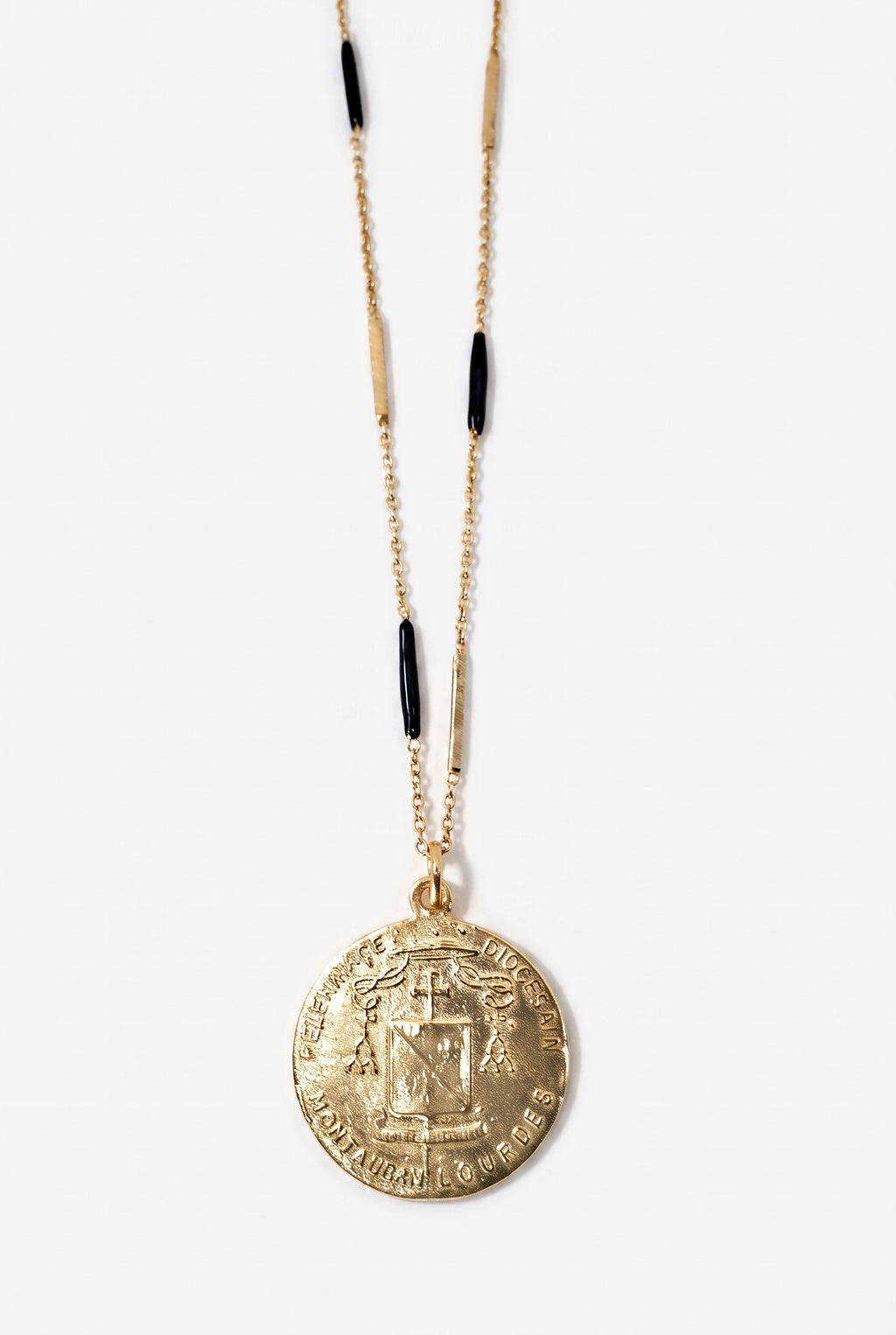 Ruby Virgin Mary Necklace Lourdes Medal Black Enamel