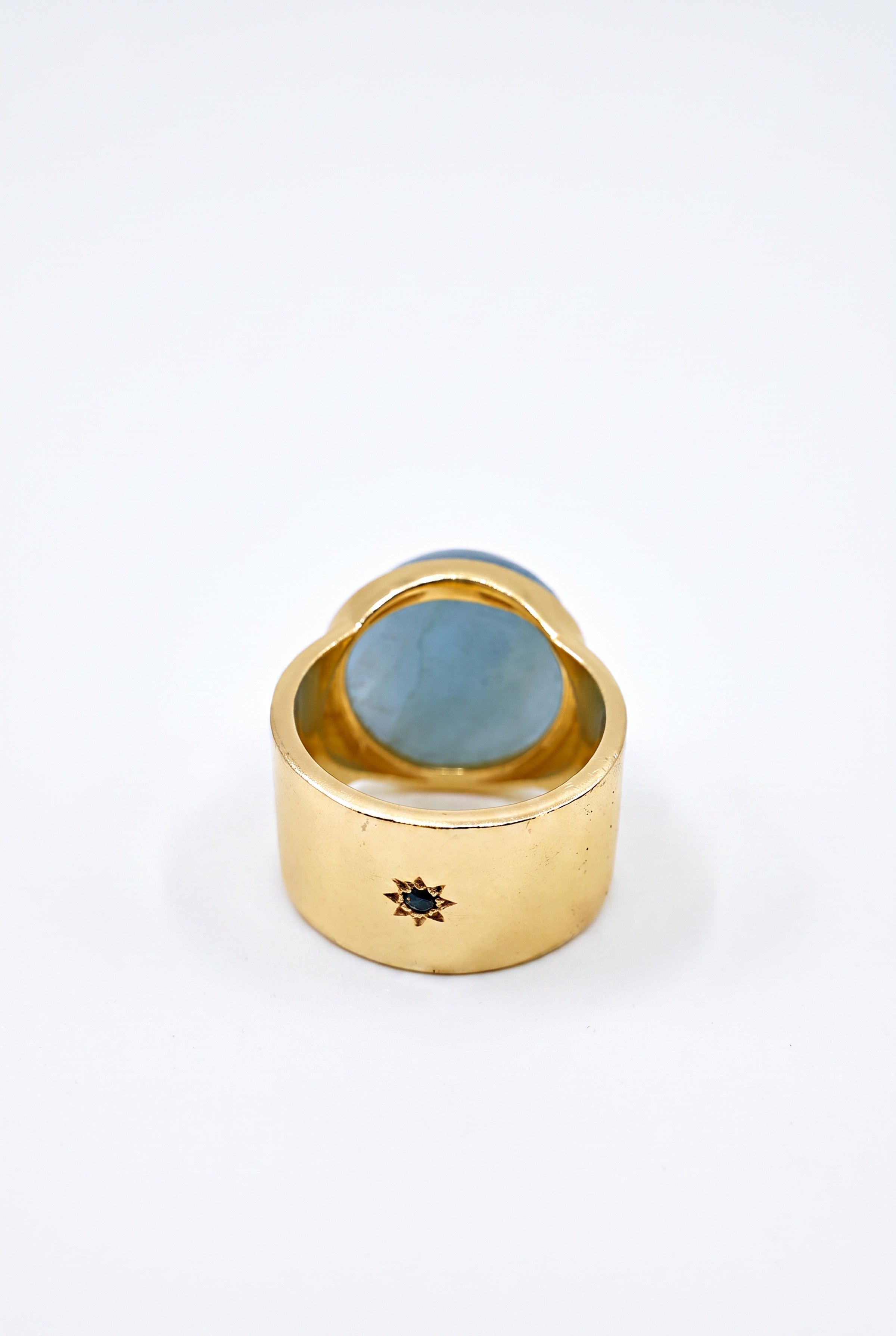 High Dome Aquamarine Ring Cabochon Diamond Star