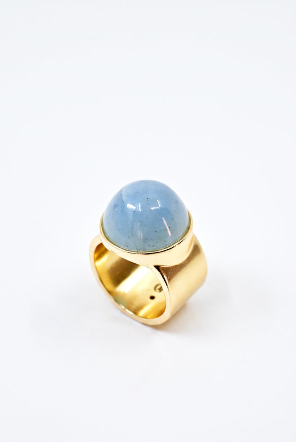 High Dome Aquamarine Ring Cabochon Diamond Star